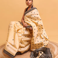Tussar Silk With Black Thread Work