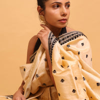 Tussar Silk With Black Thread Work