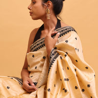 Tussar Silk With Black Thread Work