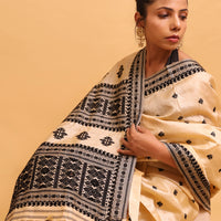Tussar Silk With Black Thread Work
